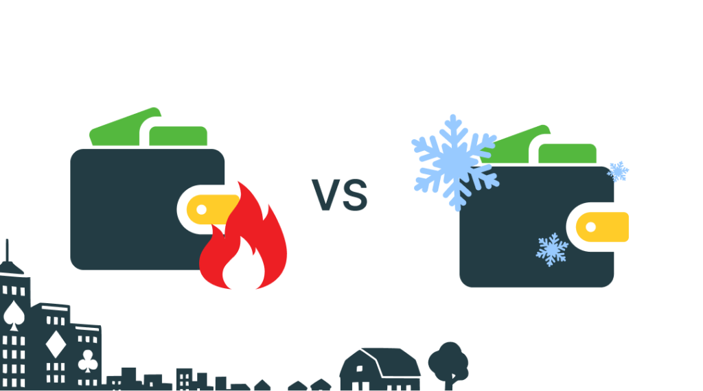 An image displaying hot wallets vs cold wallets